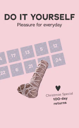 The advertisement has the words “Christmas Special: 100-day returns” at the top on a red background. It says “Do it yourself: your treat for every door” underneath that on a pink background. A toy in wrapping paper and numbers from an Advent calendar can be seen next to the text. There is a red button at the bottom with the words “Fill your Advent calendar”.