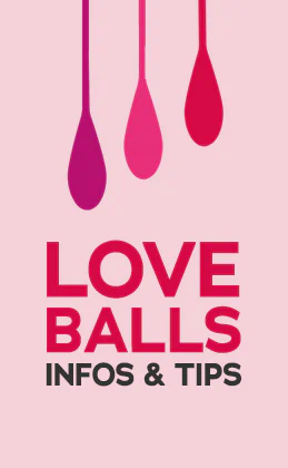 Graphic with a pink background, pink love balls, and the text “Love Balls – Infos & Tips”.
