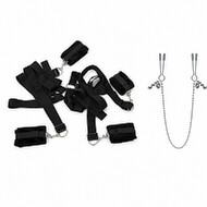 Stay Right There – Bed Bondage Set with Bed Restraints & Nipple Clamps