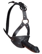 Leather Head Harness with Dildo