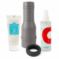 Masturbator-Set „The V-Stroker Lucia“ mit Penisring, Gleitgel & Toycleaner, 4-teilig