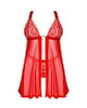 Babydoll plus String „Elianes“ in roter Transparenz mit Spitze