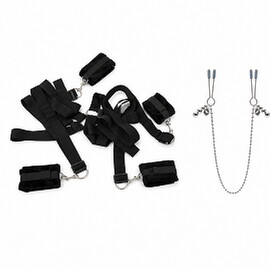 Hauptbild von Stay Right There – Bed Bondage Set mit Bettfesseln & Nippelklammern