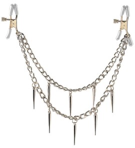Hauptbild von Nippelklammern „Rock Hard Nipple Clamps“, mit stylischer Metallkette voller Spikes, 31 cm