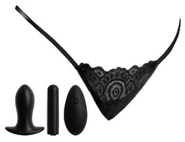 Vibro-Slip „Remote Lace Peek-a-Boo“ inkl. Vaginalplug, Vibrobullet, kabellose Fernbedienung