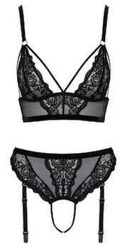 Hauptbild von Bralette plus Straps-Slip ouvert im feinen Mix aus Spitze und Powernet