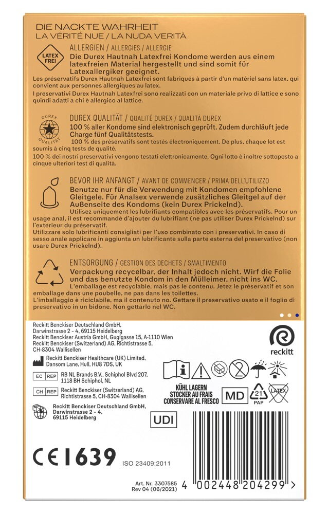 Kondome „Hautnah Latexfrei" aus Polyisopren