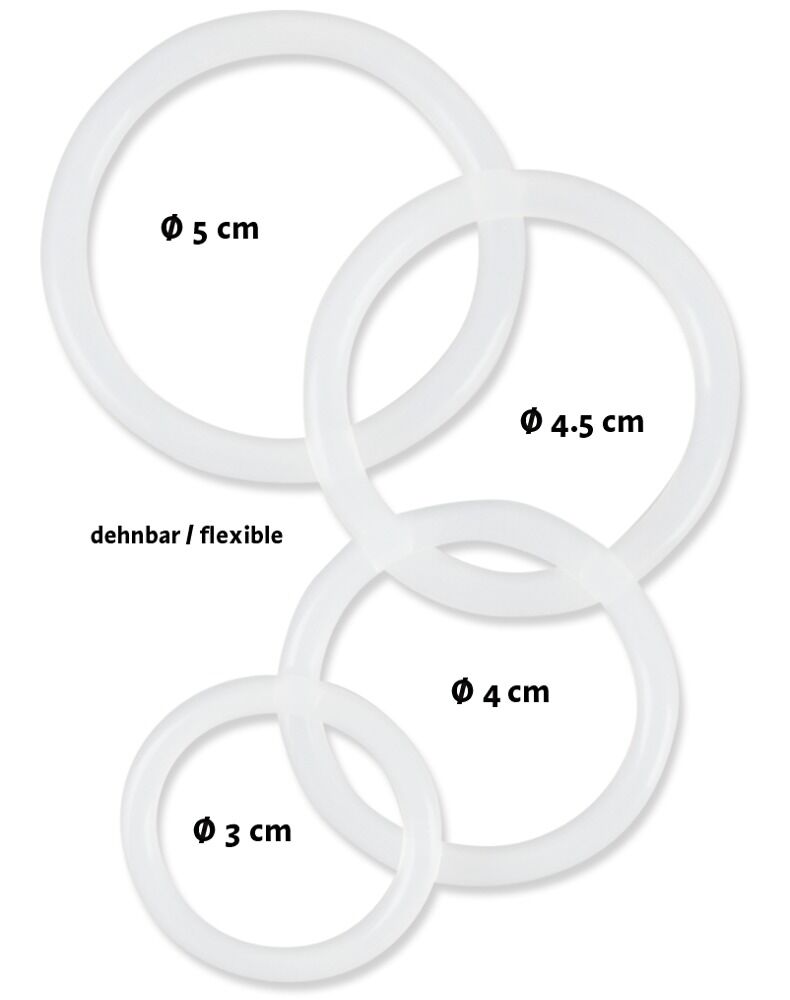 4-teiliges Penisringset „Clear Cock Rings“, 3 - 5 cm Ø