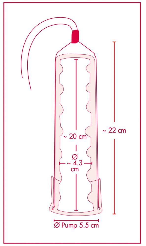 Penispumpe mit Zweifinger-Pumpgriff, Messskala und Noppen-Sleeve