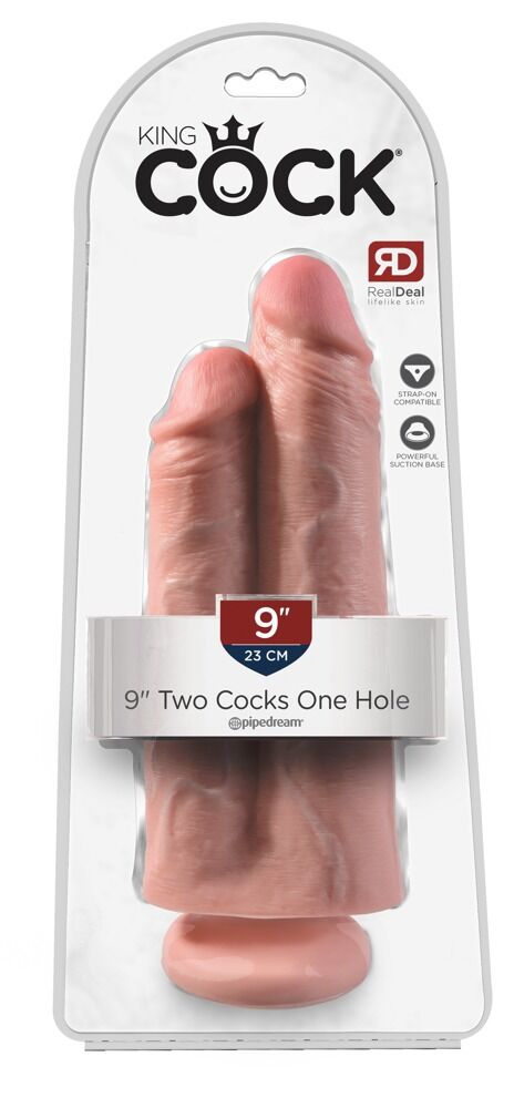 King Cock 9" Two Cocks One Hole - Flesh