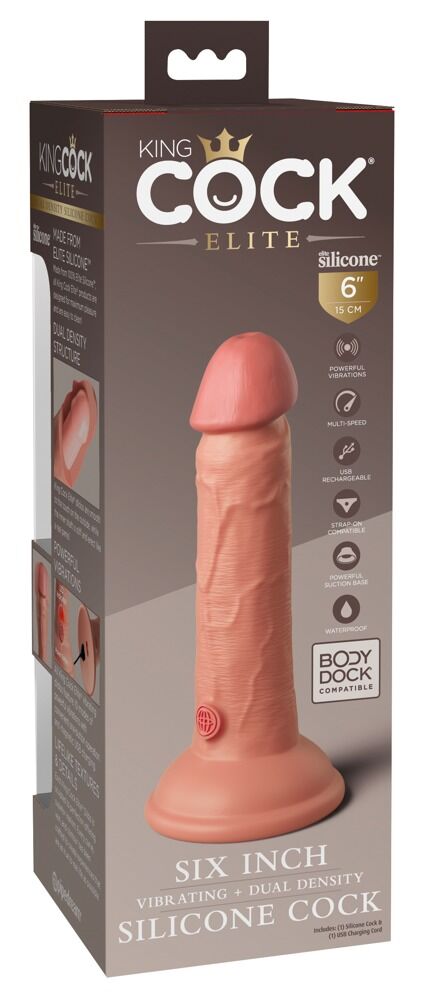 Naturvibrator „6“ Vibrating + Dual Density Silicone Cock“ mit extra starkem Saugfuß