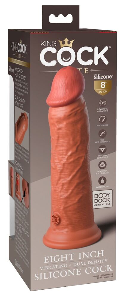 8" Vibrating + Dual Density Silicone Cock