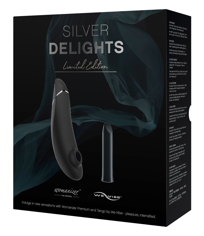 Toy-Set „Silver Delights Collection“ mit Pulsator Womanizer Premium und Minivibrator We-Vibe Tango