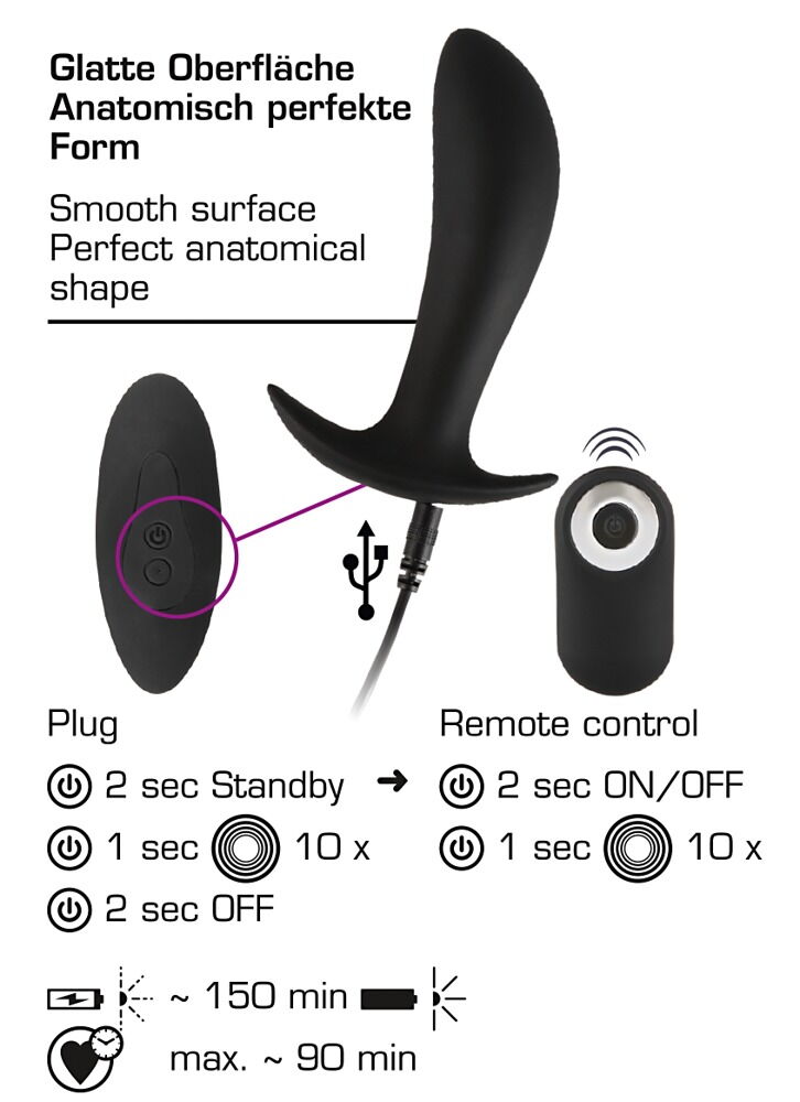 „RC Analplug“ mit 10 Vibrationsmodi per Fernbedienung