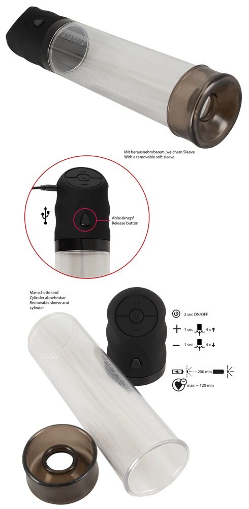 Automatische Penispumpe mit 4 Saugmodi, Air Release Button