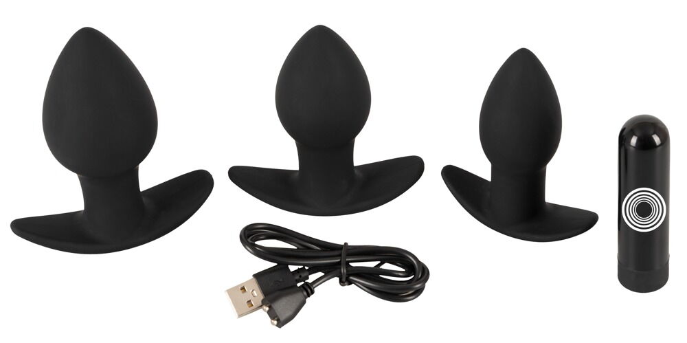 4-teiliges „Butt plug set“ mit 3 Analplugs + 1 Vibrobullet