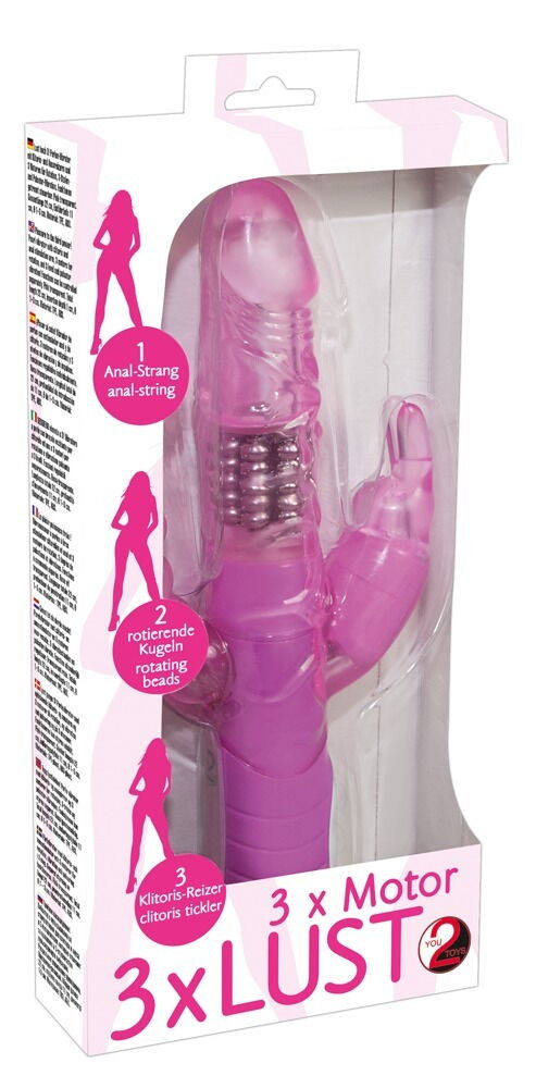 Rabbitvibrator „3 x Motor 3 x Lust“, 22 cm, stimuliert vaginal, anal und die Klitoris