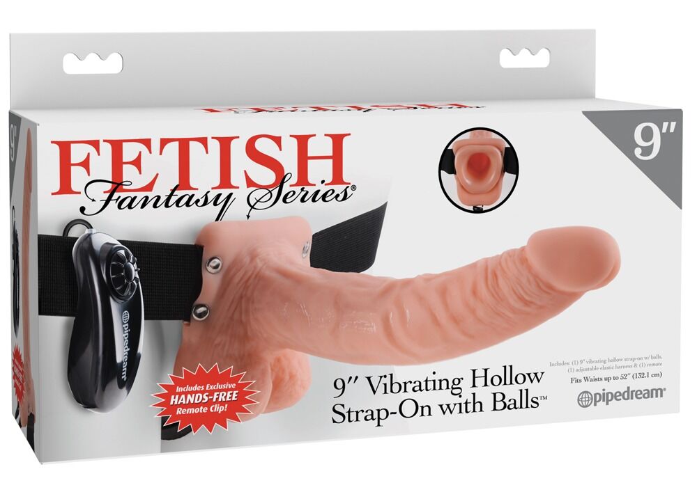 9 inch Vibrating Hollow Strap-on with Balls