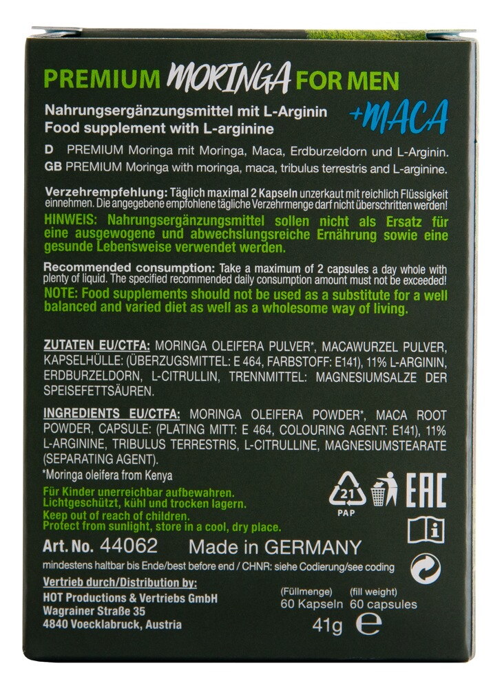 „Pure Moringa + Maca Man Power“, Power-Kapseln für den (sex-)aktiven Mann