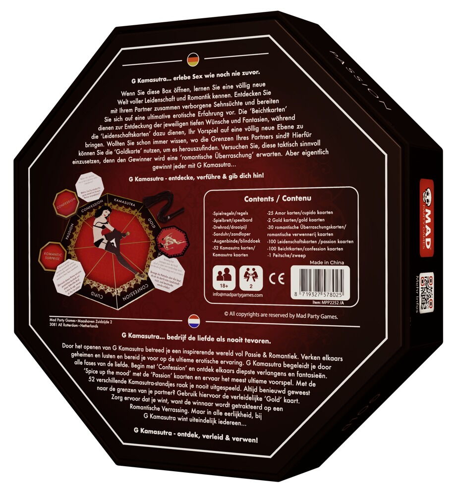 Paarspiel „G-Kamasutra Board Game“ inklusive Augenbinde & Peitsche