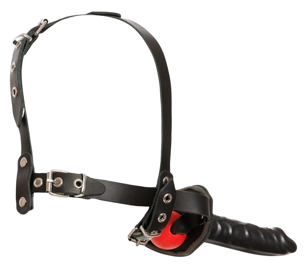 Leather Head Harness with Dildo