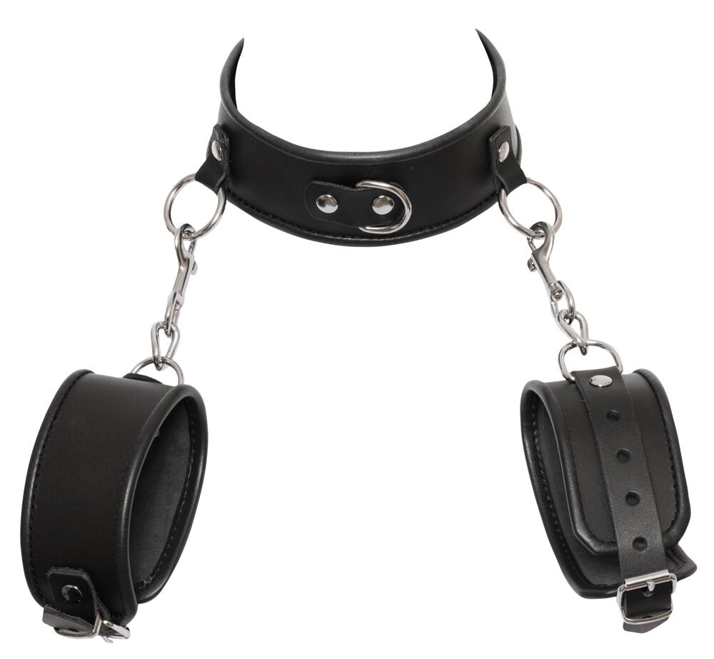 Leather collar and handcuffs