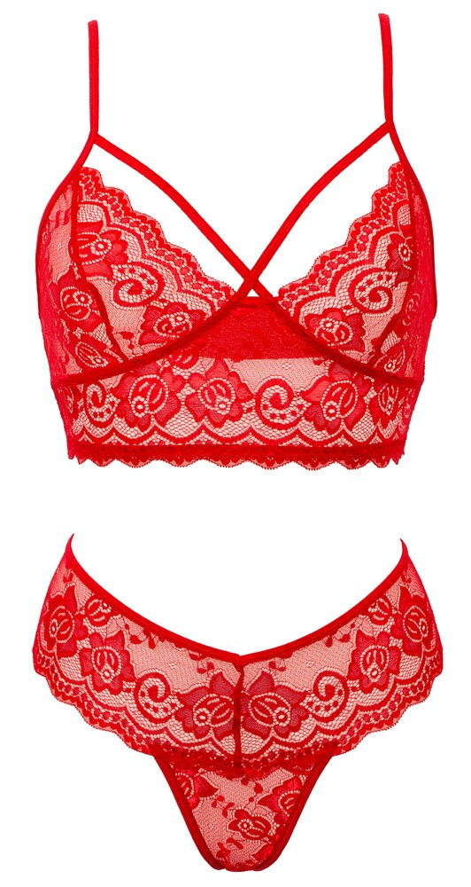 Bralette plus Riostring aus weicher roter Stretch-Spitze