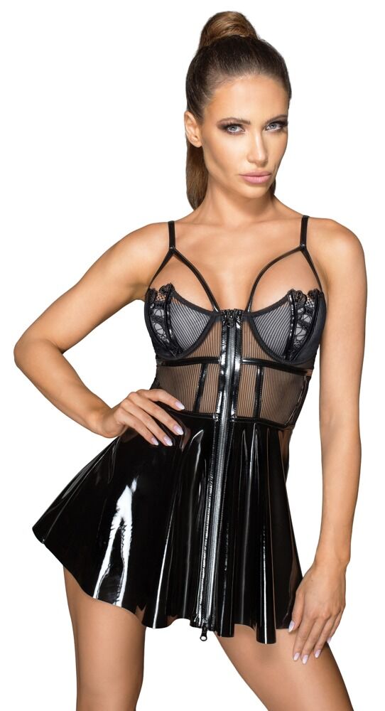 Minikleid „Rebellious Exclusive“ aus weichem Netz und Lack