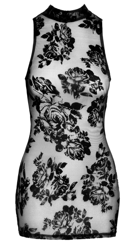 Kleid aus Stretchtüll mit Floral-Samtflockprint