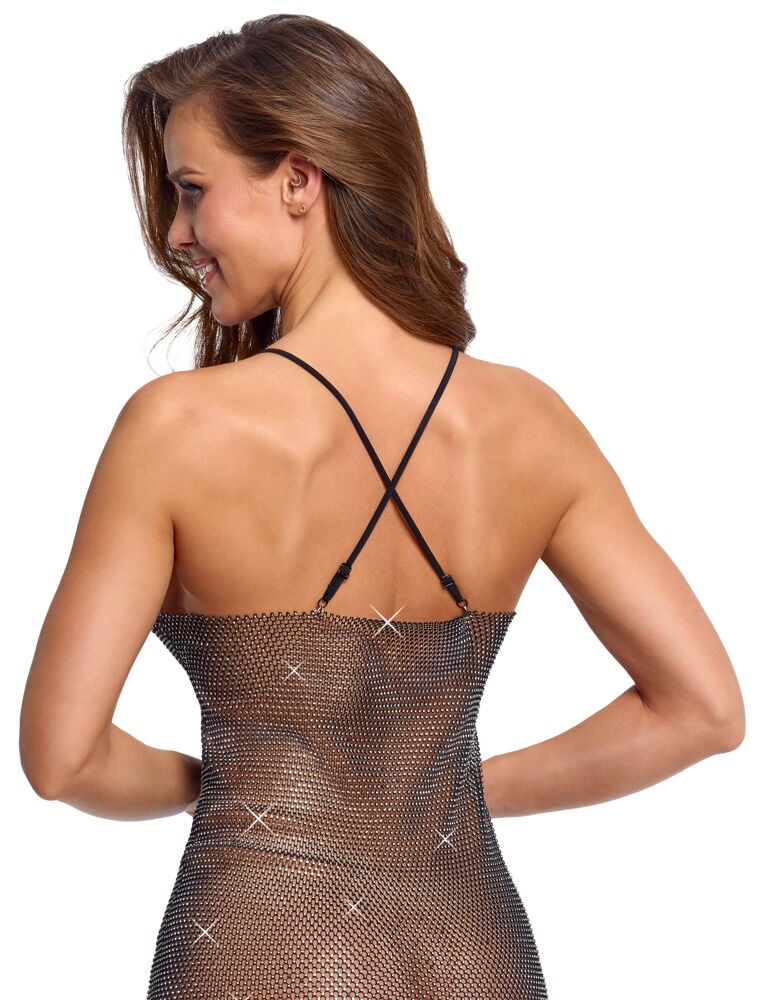 Netz-Minikleid mit Allover-Strassbesatz
