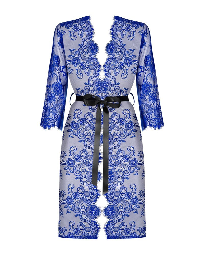 Kimono „Cobaltess“ mit filigraner Eyelash-Spitze