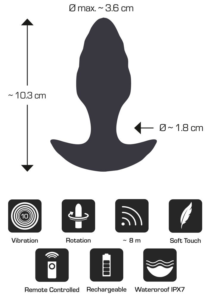 RC Butt Plug with Vibration and Rotation