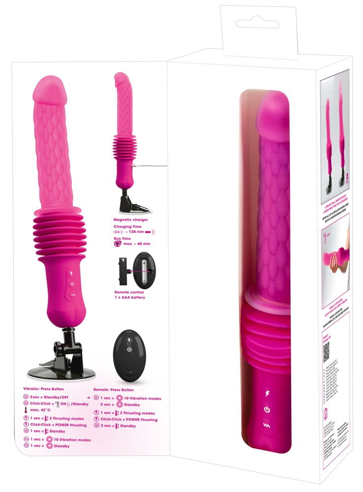 Stoßvibrator „RC Warming Fucking Machine“ mit abnehmbarem Saugfuß