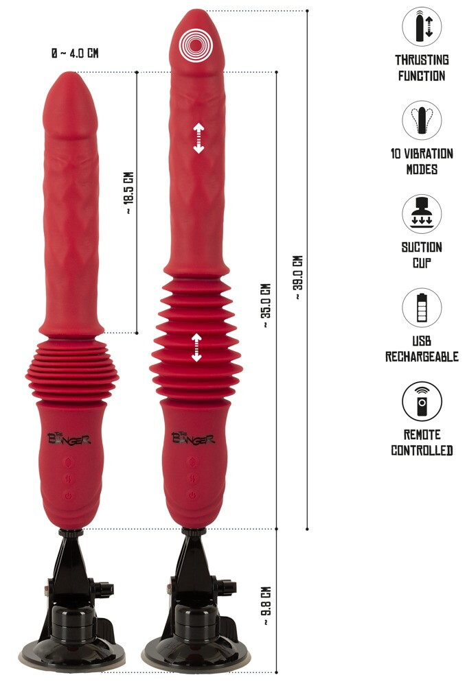 Stoßvibrator „RC Double Thrusting Fucking Machine“ mit abnehmbarem Saugfuß