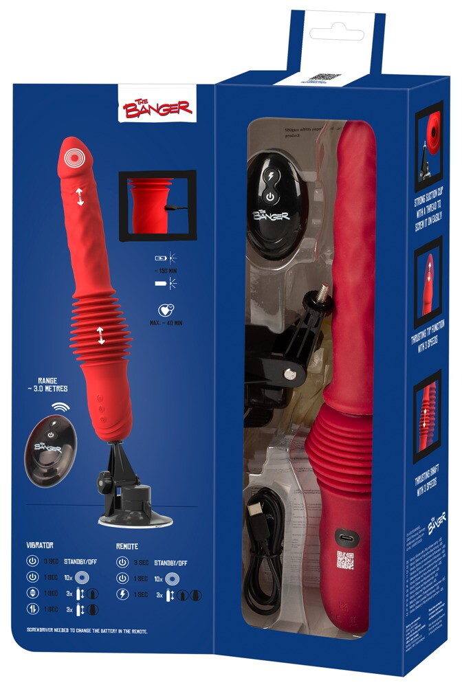 Stoßvibrator „RC Double Thrusting Fucking Machine“ mit abnehmbarem Saugfuß