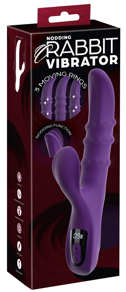 Rabbitvibrator mit 3 beweglichen Massageringen