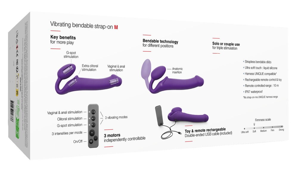 Strapless Strap-on „Vibrating Bendable“ mit 3 Motoren