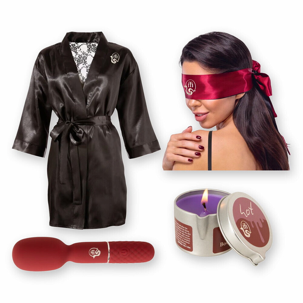 Maison Tabou – Touch & Tease Set with mini massager, kimono, S&M candle & bondage scarf