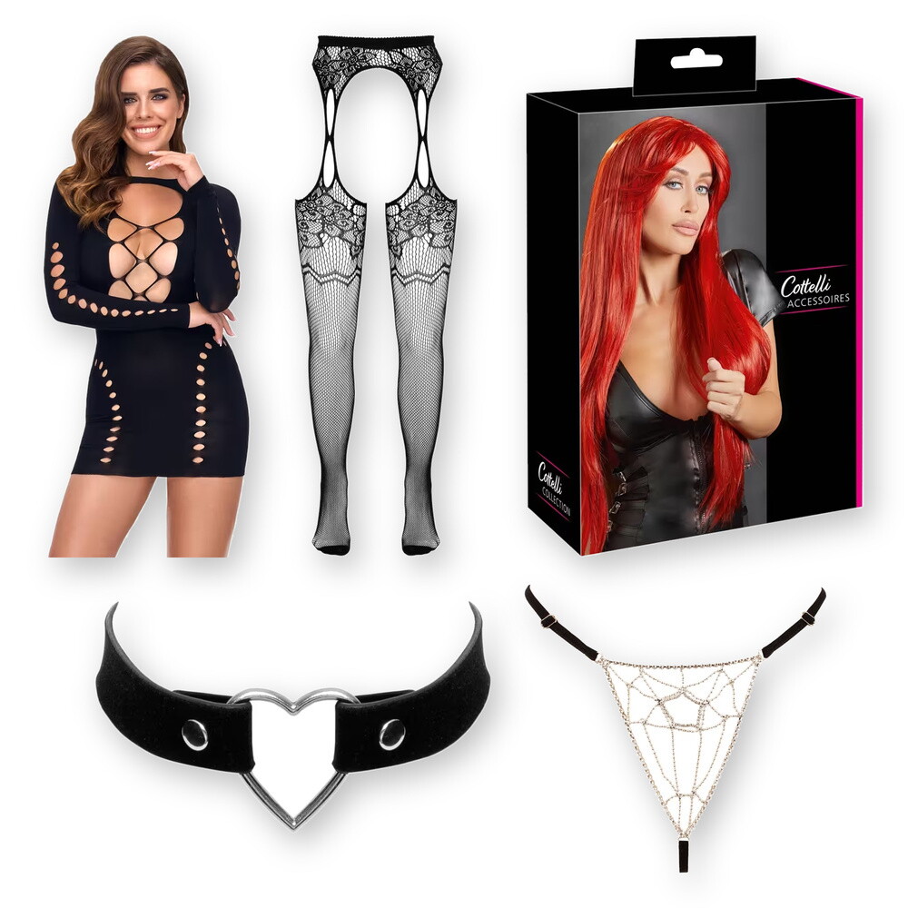 Style Your Doll Set – mit Minikleid, Straps-Strumpfhose, Perücke, String & Halsband