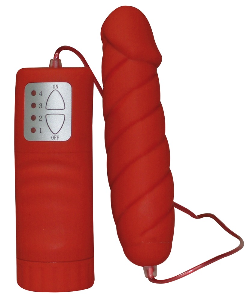 Vibroei „Velvet Red Swirl´´ in Penisform mit Fernbedienung und 4 Vibrationsstufen Vibroei „Velvet Red Swirl´´ in Penisform mit Fernbedienung und 4 Vibrationsstufen