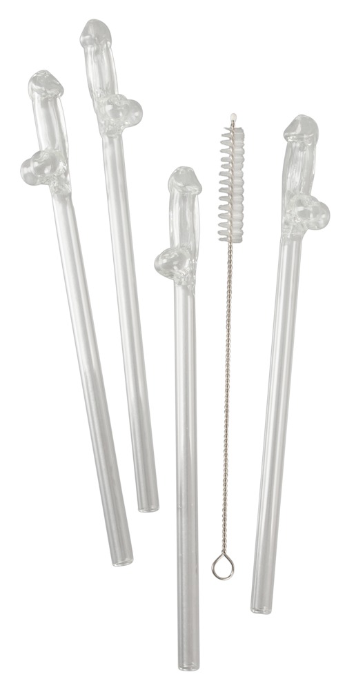 5-teilliges Strohhalm-Set „Glass Drinking Straw Willy“, aus wiederverwendbarem Glas