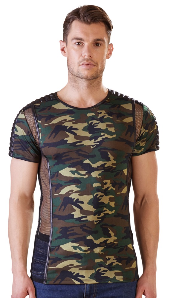 Shirt mit Camouflage-Print und Netz-/Mattlook-Details
