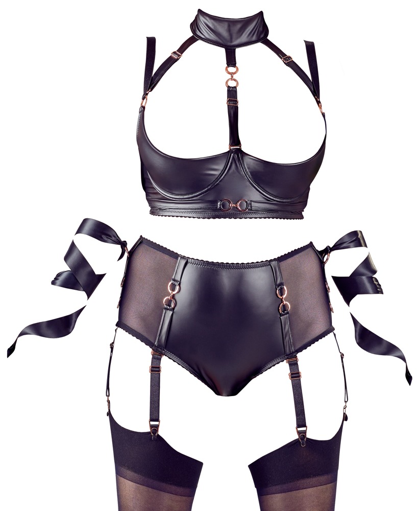 Hebe-BH plus Straps-Slip inklusive 2 Satin-Fesselbänder