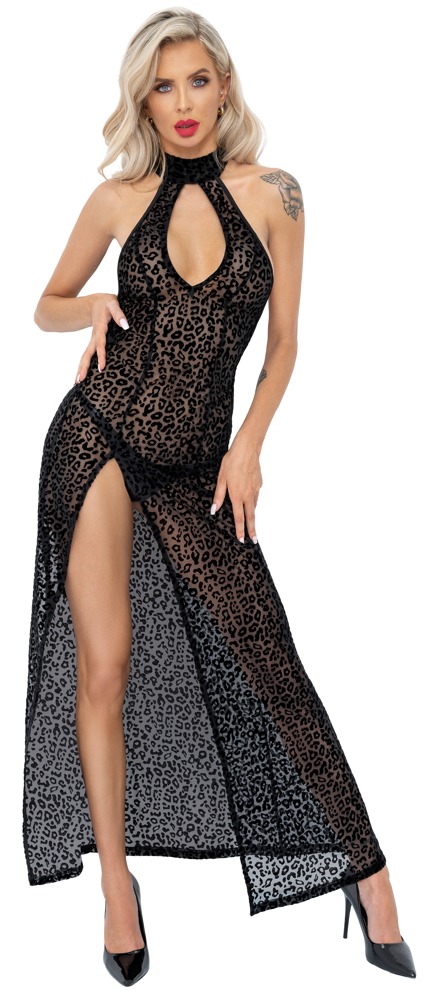 Kleid aus Powernet mit Leo-Samtflockprint