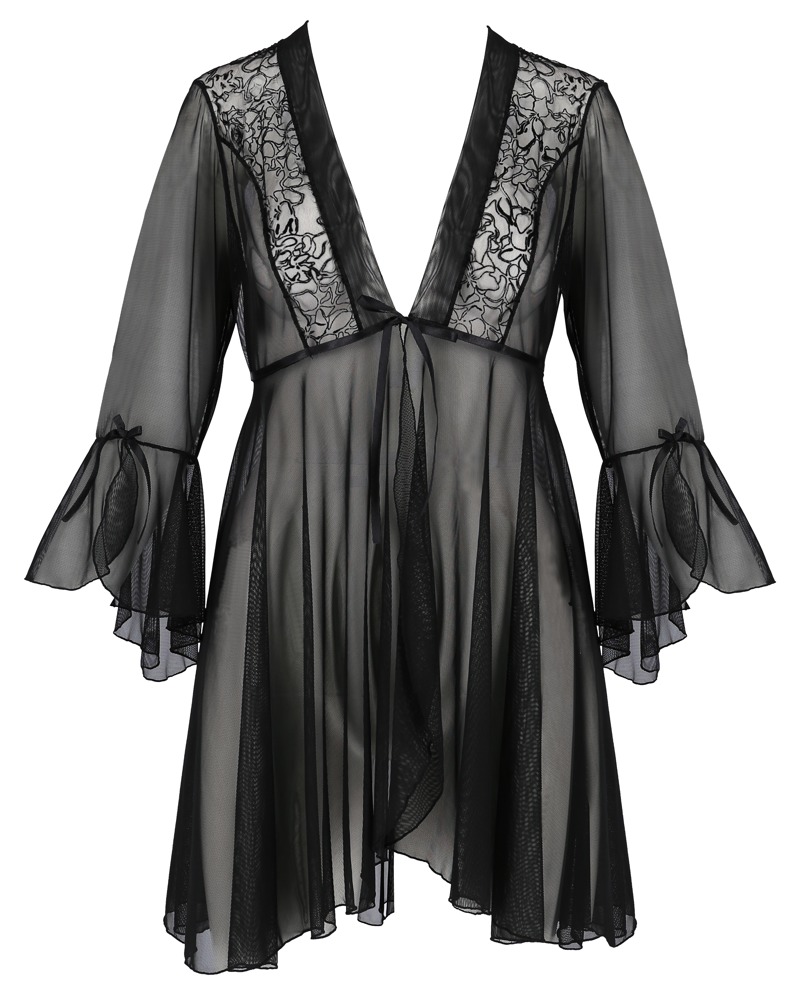 Kimono „Primula Peignoir“ aus Powernet mit Ausbrenner-Spitze