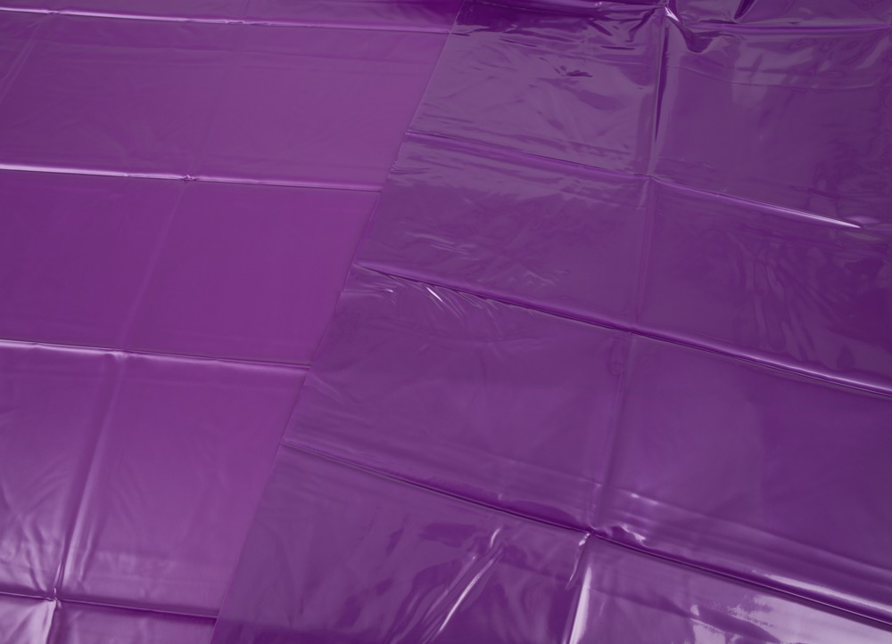 Purple vinyl bed sheet, 200 x 230 cm. 